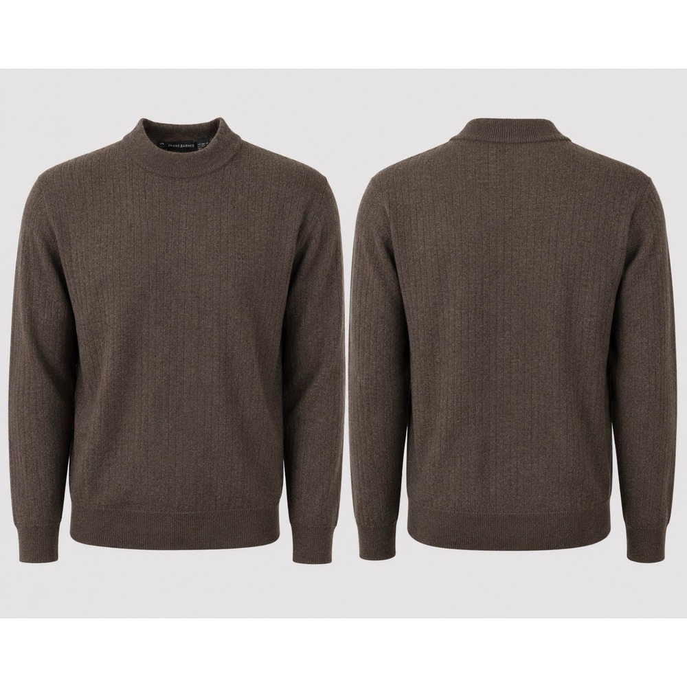 Jhane Barnes Mens Wool Blend Geometric Knit Crewneck Sweater Brown Size L